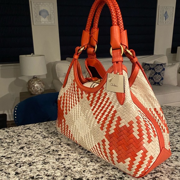 🎉HP✨NEW✨Cole Haan✨NWT!✨Genevieve RARE! Woven Leather Diamond Weave Triangle Bag - Picture 7 of 11